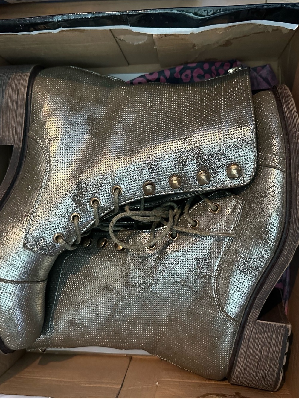 Dollhouse Metallic Bronze Lace-Up Ankle Boots